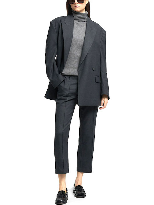 Damen Bluse Baumwoll Langärmelig Rollkragenpullover Grau