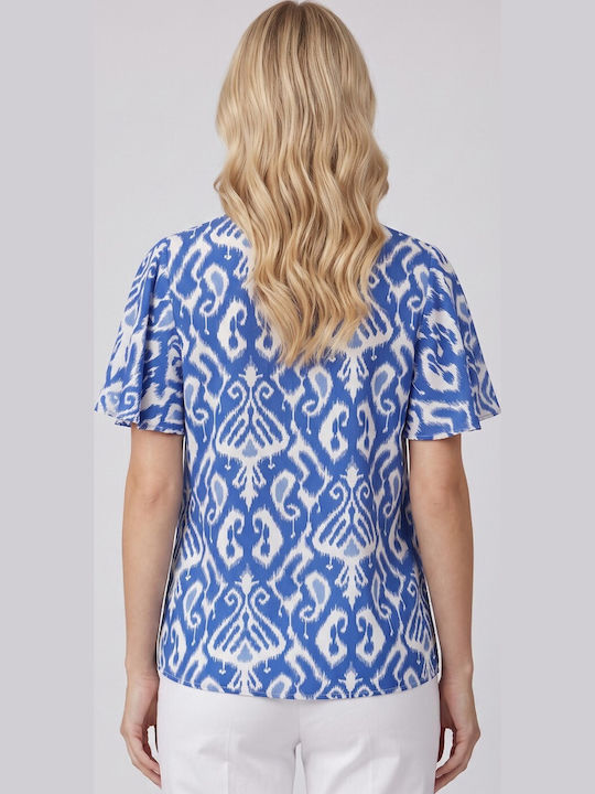 Bluza Damă Crop Top cu Decolteu în V Albastru Eșarfa