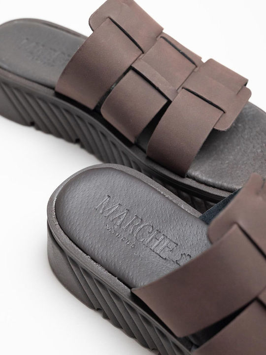 Δερμάτινα Γυναικεία Σανδάλια Flatforms Καφέ