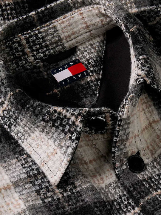 Long Sleeve Overshirt in Oversized Checked Black Line
