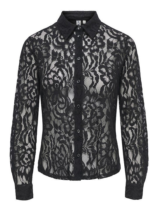 Long Sleeve Women's Denim Shirt Black Floral