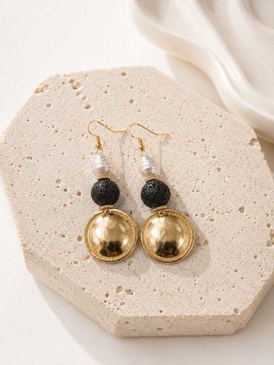 Liva Fashion Gold Plated Dangle Earrings with Stones and Black Pearls Liva Fashion Gold Plated Dangle Earrings with Stones and Black Pearls