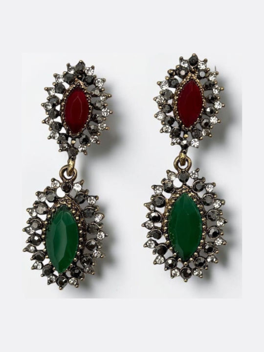 Dangle Earrings with Red Stones