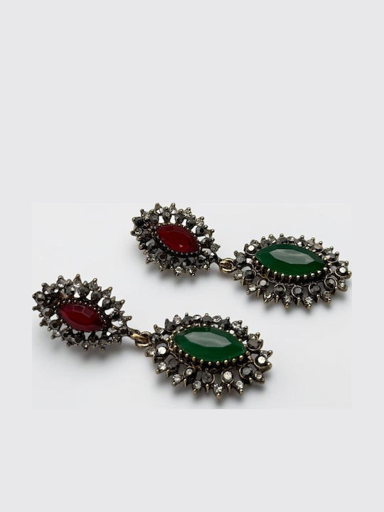 Dangle Earrings with Red Stones