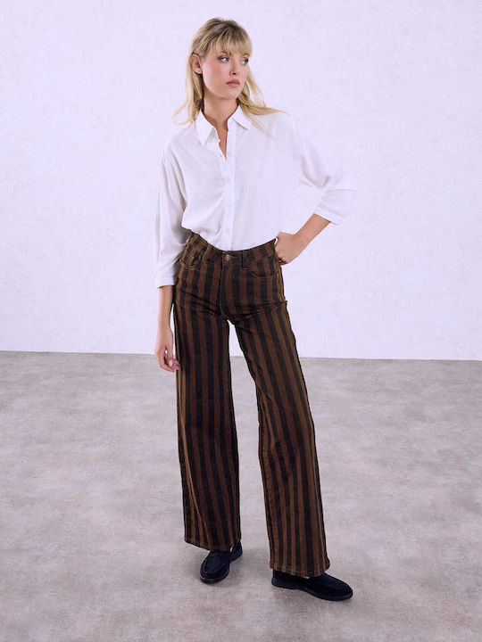 Celestino Blugi Damă Wide-leg Dungi Lejer Fit Maro