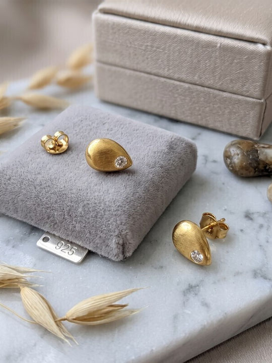 Grekas Set Earrings Made of Gold Plated Silver with Stones Grekas Set Earrings Made of Gold Plated Silver with Stones