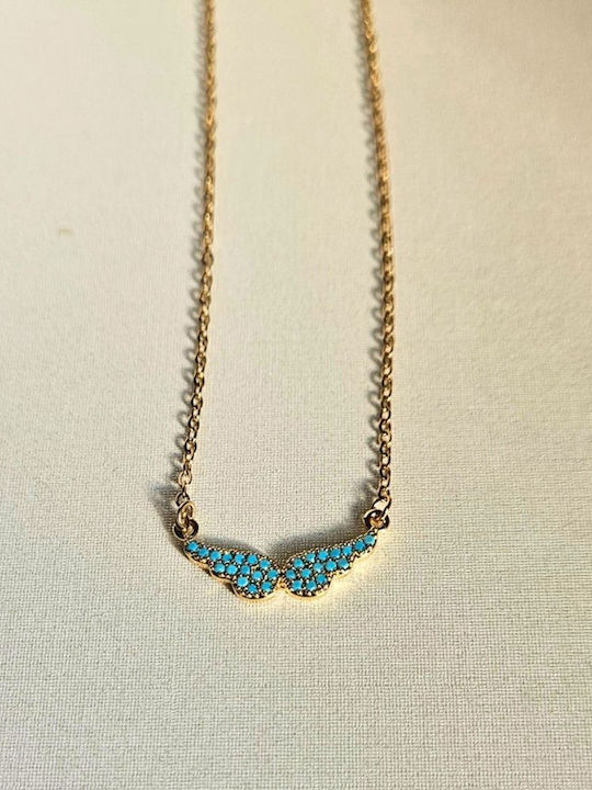 Angel Wings Necklace made of Gold Plated Steel Turquoise Angel Wings Necklace made of Gold Plated Steel Turquoise