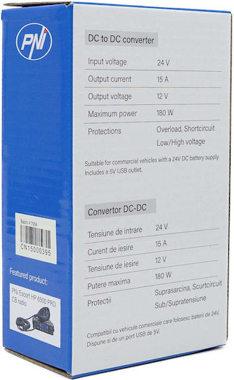 Pni Cn15 Voltage Converter 24V 12V 180W 15A Usb Port