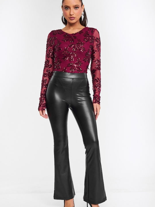 Bodysuit Pentru Femei See Through & Paiete Burgundy