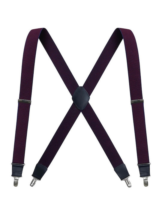 Miguel Bellido Elastic Strap Micro Motifs Burgundy Men's Suspenders Leather Fastenings 3.5 Cm Burgundy
