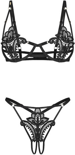 Lace Decorative Straps Obsessive Luise Sublim Black 2 Pcs Crotchless Set Ean 5901688269336