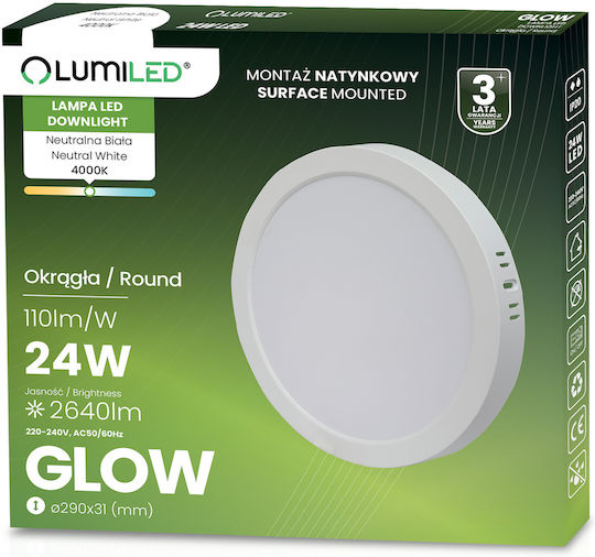 Corp de Iluminat de Tavan și Perete LED 24W Rotund 4000K Glow Alb Lumiled Corp de Iluminat de Tavan și Perete LED 24W Rotund 4000K Glow Alb Lumiled