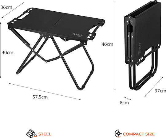Nils Τραπέζι για Camping Πτυσσόμενο σε Βαλιτσάκι 57.5x40x36cm Μαύρο
