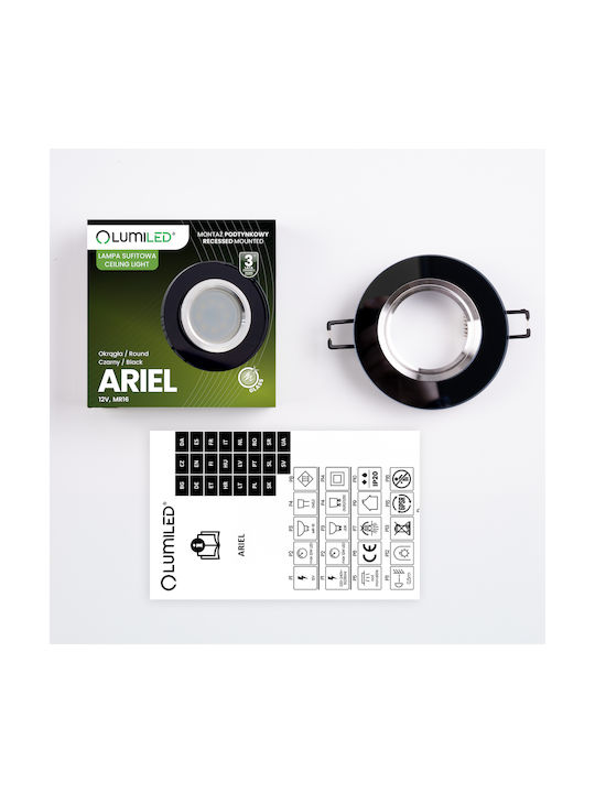 Потолочно Осветително Тяло Led Халоген Стъкло Gu10 Mr16 Фиксирано Кръгло Ariel Черно