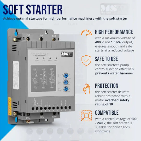 Soft Starter Gentle Motor Starting 3 A 15 Kw 400 100-240 V