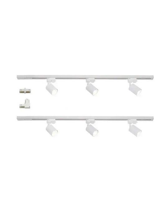 Sistem Complet de Șină Osram Elemental 4099854600074 6 Spoturi Bază Gu10 2 Șine x 1 m Lungime 1 Conector Liniar 1 Conector Tip L Alb