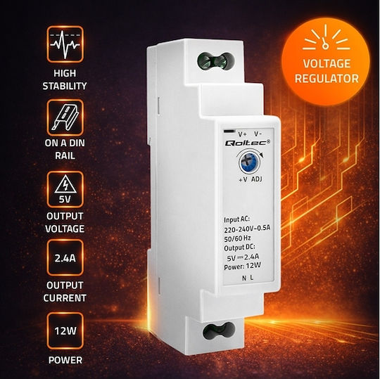 Qoltec Sursă de Alimentare pe Șină DIN cu Ieșire 5V și Putere 12W 2.4A