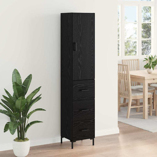 Highboard Living Room Display Cabinet Made of Particle Board Black Oak 34.5x34x90cm