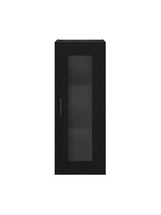 Wall Mounted Living Room Cabinet Made of Wood and Metal Black Oak 34.5x34x90cm