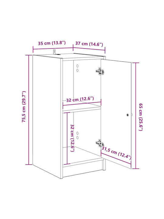 Living Room Display Cabinet Made of Particle Board Oak 35x37x76cm