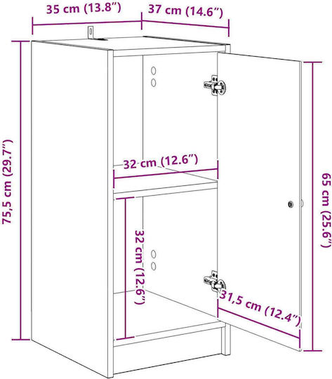 Living Room Display Cabinet Made of Particle Board Oak 35x37x76cm
