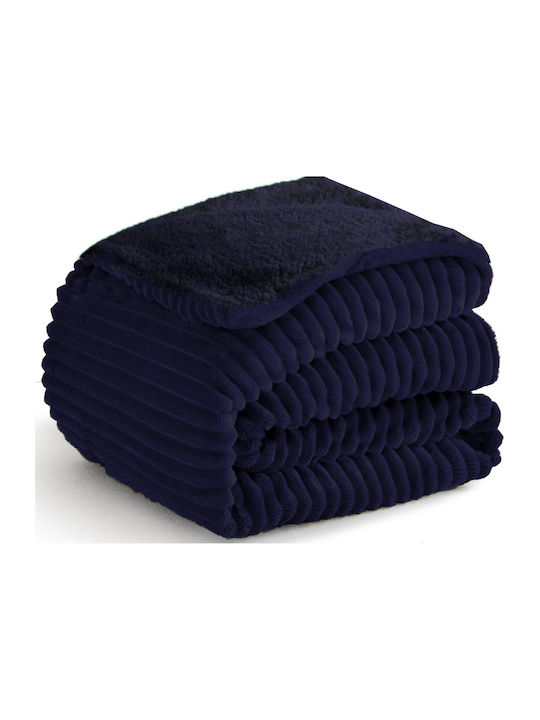 Sherpa Blanket Super Double 220x240cm Dark Blue LOUTRINI-Dark Blue