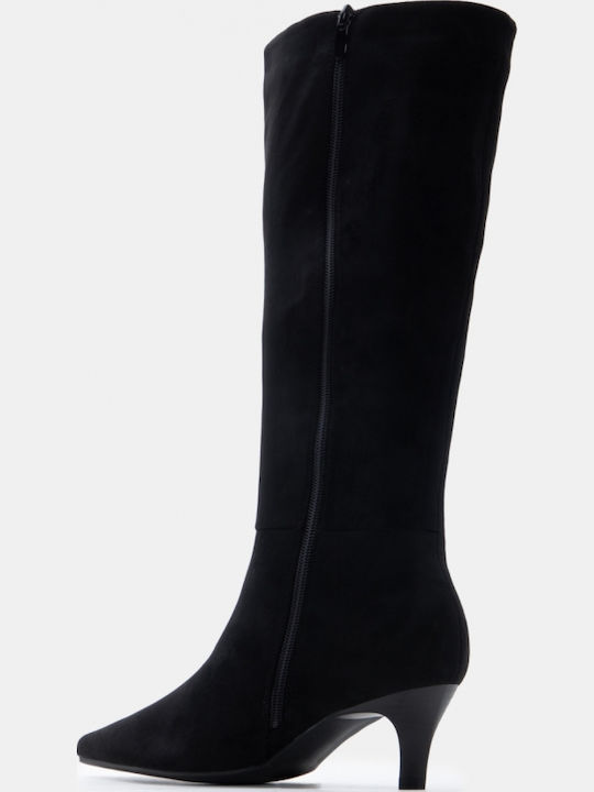 Wildleder Damenstiefel mit mittlerem Absatz Schwarz