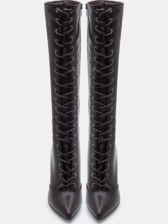 Wildleder Damenstiefel mit hohem Absatz Braun