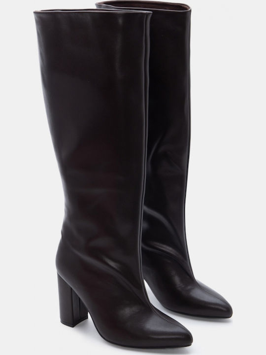 Wildleder Damenstiefel mit hohem Absatz Braune