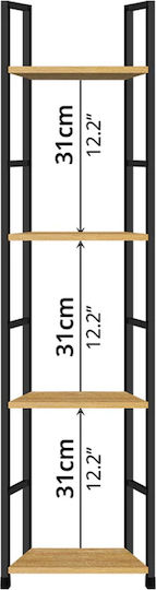 Bookcase Artemis-30112 Oak 4 Shelves 29.1x23.5x112cm Black Metal Frame