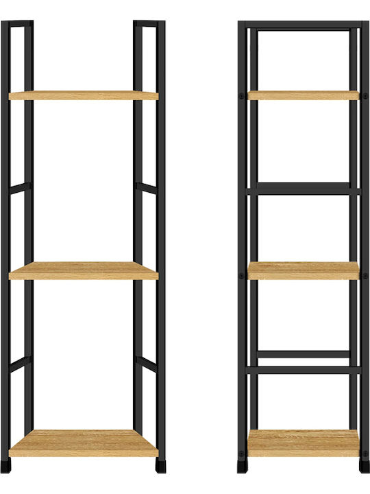 Bookcase Artemis-3080 Oak 3 Shelves 29.1x23.5x80cm Black Metal Frame