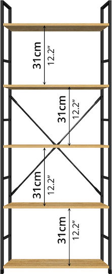 Bookcase Artemis-60144 Oak 5 Shelves 58.6x23.5x144cm Black Metal Frame