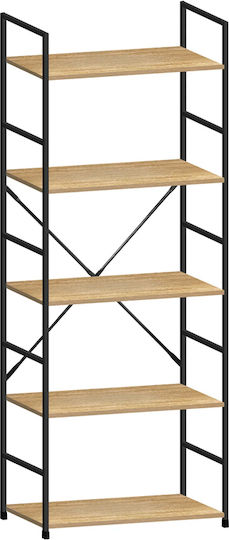 Bookcase Artemis-60144 Oak 5 Shelves 58.6x23.5x144cm Black Metal Frame