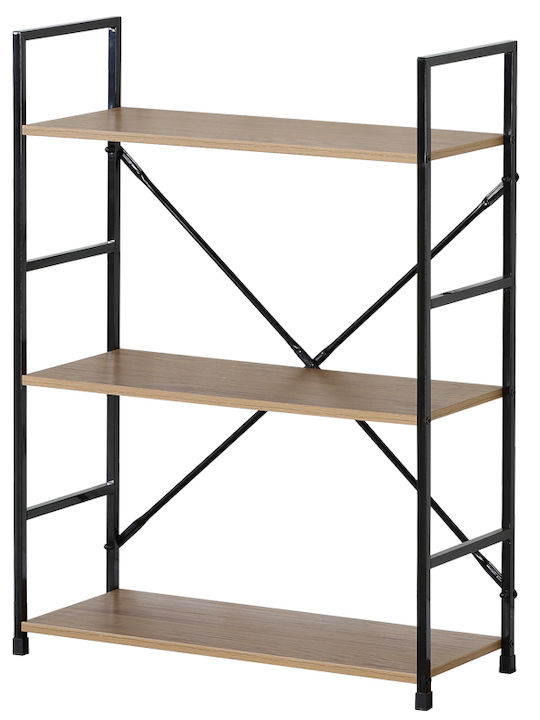 Bookcase Artemis-6080 Oak 3 Shelves 58.6x23.5x80cm Black Metal Frame