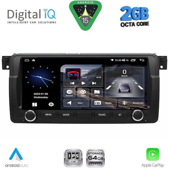 Digital IQ Автомобилна Аудио Система за BMW E46 1998-2005 Bluetooth USB Вграден Wi-Fi GPS Apple CarPlay Android Auto с Touch Screen 8.8"