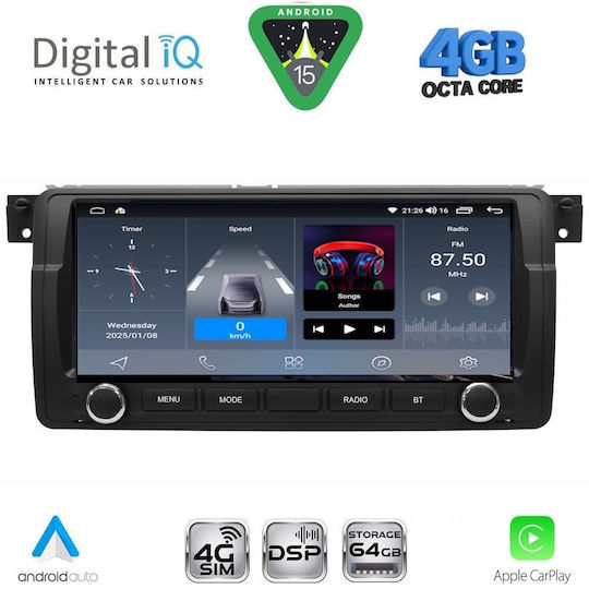 Digital IQ Автомобилна Аудио Система за BMW E46 1998-2005 Bluetooth USB Вграден Wi-Fi GPS Apple CarPlay Android Auto с Touch Screen 8.8"