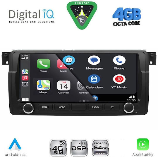 Digital IQ Автомобилна Аудио Система за BMW E46 1998-2005 Bluetooth USB Вграден Wi-Fi GPS Apple CarPlay Android Auto с Touch Screen 8.8"