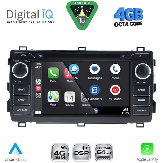 Digital IQ Автомобилна Аудио Система за Toyota Auris 2012-2015 (Bluetooth/USB/Вграден Wi-Fi/GPS/Apple CarPlay/Android Auto) с Touch Screen 7"