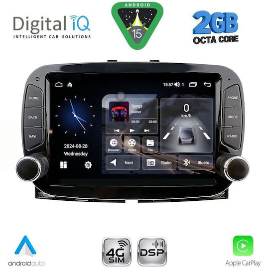 Digital IQ Car Audio System for Fiat 500 2018 (Bluetooth/USB/WiFi/GPS/Apple CarPlay/Android Auto) with 7" Touch Screen