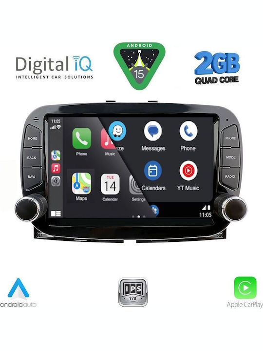 Digital IQ Auto-Audiosystem Für Fiat 500 2016-2025 Bluetooth USB Eingebautes Wi-Fi GPS Apple CarPlay Android Auto Mit Touchscreen 7 Zoll