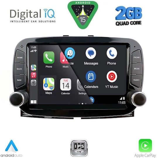 Digital IQ Car Audio System for Fiat 500 2018 (Bluetooth/USB/WiFi/GPS/Apple CarPlay/Android Auto) with 7" Touch Screen