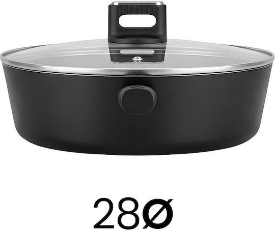Tigaie Adâncă Swiss Haus 28cm cu Capac din Sticlă Neagră