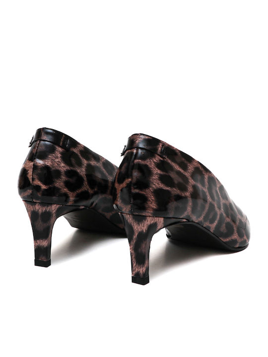Leder Pumps mit Mittlerem Absatz Tiermuster Braune