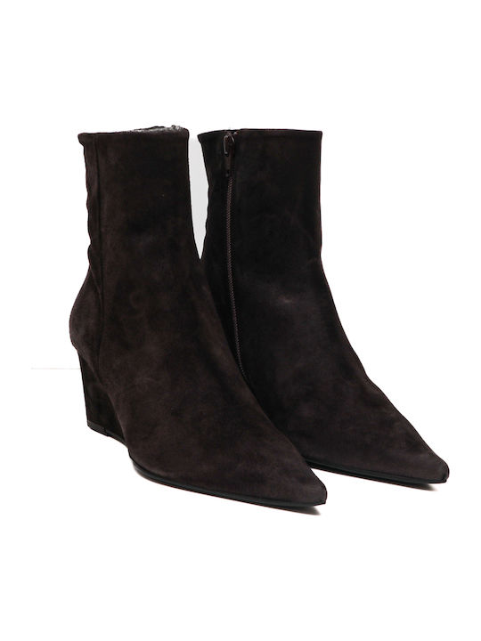 Leder Damen Stiefeletten Ankle Boots mit Plattform Braun