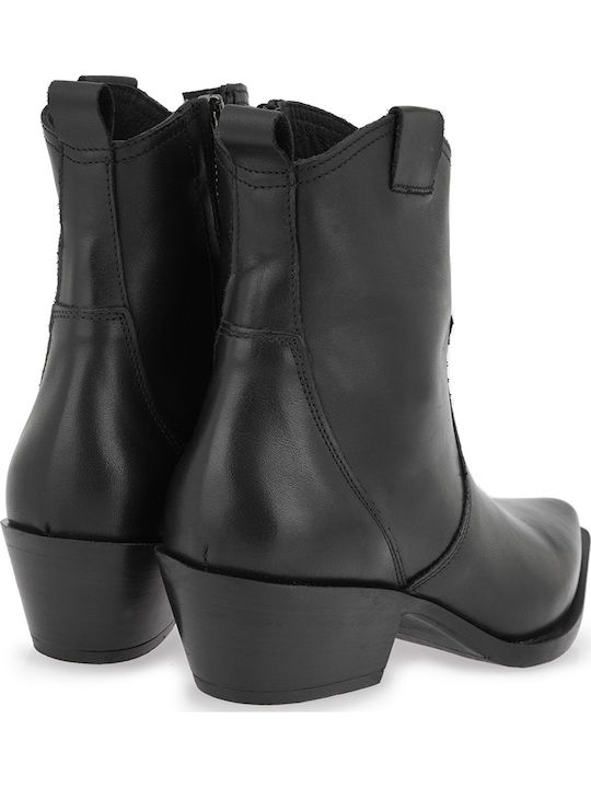 Ghete Dama Cowboy de Piele cu Toc Mediu Negre
