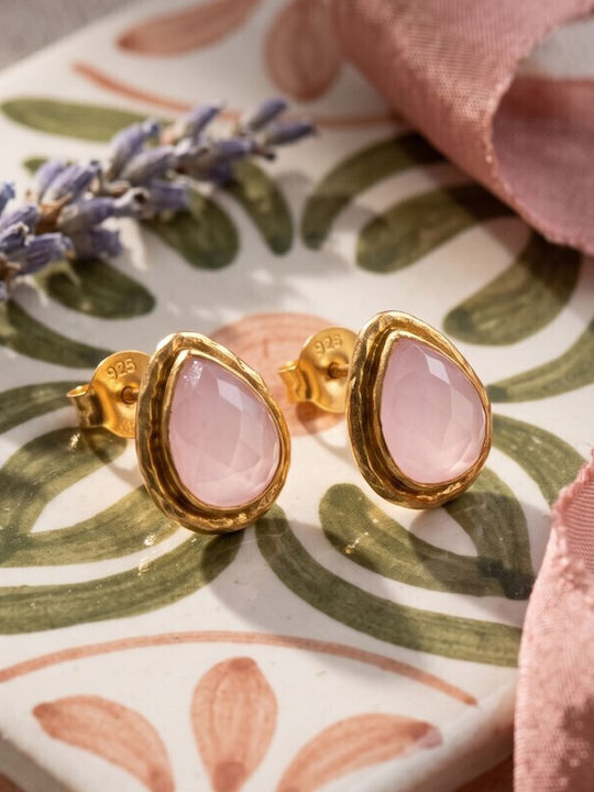 Grekas Single Gold Plated Silver Stud Earring with Pink Stones Grekas Single Gold Plated Silver Stud Earring with Pink Stones