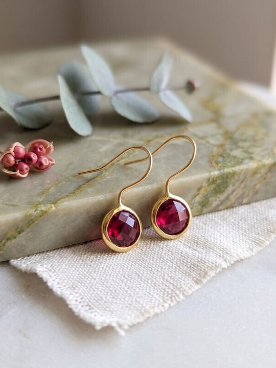 Grekas Dangle Earrings Made of Gold Plated Silver Red Grekas Dangle Earrings Made of Gold Plated Silver Red