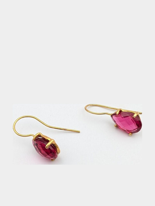 Grekas Silver Gold Plated Dangle Earrings with Stones