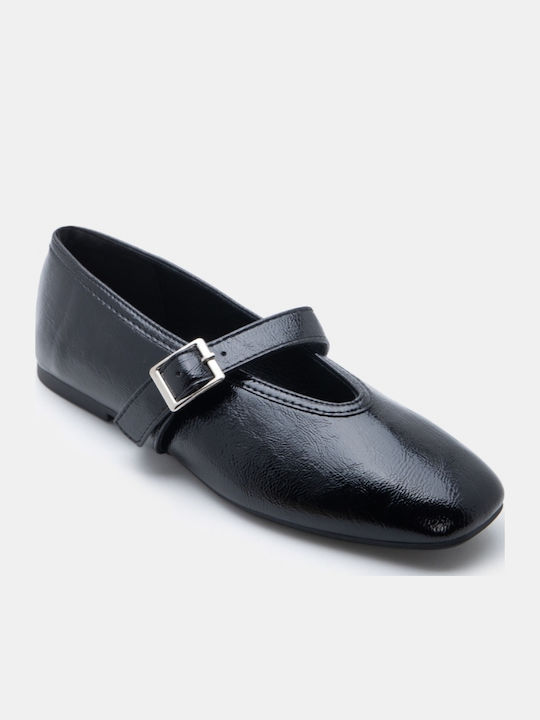 Women's Pointed Toe Ballerina Shoes With Strap In Black Colour