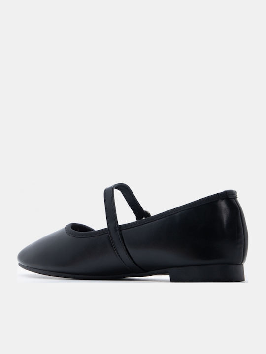 Women's Pointed Toe Ballerina Shoes With Strap In Black Color